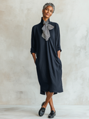 Women's Casual Solid-Color Collared Cocoon-Style Midi Dress (with Striped Bow) ZMZ0975G6XT