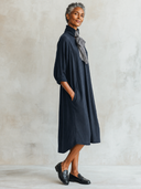 Women's Casual Solid-Color Collared Cocoon-Style Midi Dress (with Striped Bow) ZMZ0975G6XT