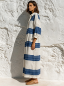 Women's Retro Casual Striped Print Lapel Color Block Long Sleeve Maxi Dress ZMZ1093G2ZJY