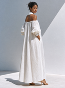Women's Off-Shoulder Puff-Sleeve Linen Maxi Dress ZMZ0922G2XT