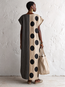 Women's Cotton And Linen Patterned V-neck Short-sleeved Maxi Dress ZMZ1023G1SWL