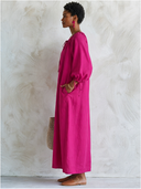 Women's Fashion Bright Pink Cotton Linen Loose Maxi Dress ZMZ1077G4SWL