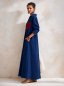Women's Classic Navy Blue Corduroy Long-sleeved Maxi Dress ZMZ1005G7SWL