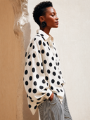 Women's Stylish Cotton-Linen Polka-Dot Long-Sleeve Shirt ZMZ1028G5SWL