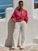 Women's Solid Color Knotted V-neck Short Sweater ZMZ1303G0XT