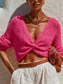 Women's Solid Color Knotted V-neck Short Sweater ZMZ1303G0XT