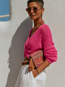 Women's Solid Color Knotted V-neck Short Sweater ZMZ1303G0XT