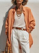 Women's Oversized Cotton Gauze Long Sleeve Shirt Jacket ZMZ1387G6XT
