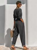 Women's Solid-Color Long-Sleeve Tie-Waist Harem Jumpsuit ZMZ1361G8XT