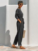 Women's Solid-Color Long-Sleeve Tie-Waist Harem Jumpsuit ZMZ1361G8XT