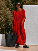 Women's Textured Batwing Sleeve Oversized Kaftan Maxi Dress ZMZ1394G9XT