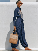 Women's Bohemian Embroidered Long-Sleeve Tie-Front Jumpsuit ZMZ1366G4XT