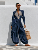 Women's Bohemian Embroidered Long-Sleeve Tie-Front Jumpsuit ZMZ1366G4XT