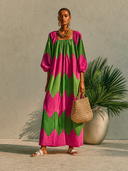 Women's Color-Block Square-Neck Puff-Sleeve Maxi Dress ZMZ0965G3XT