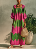 Women's Color-Block Square-Neck Puff-Sleeve Maxi Dress ZMZ0965G3XT