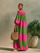 Women's Color-Block Square-Neck Puff-Sleeve Maxi Dress ZMZ0965G3XT