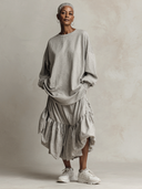 Women's Solid-Color Loose Long-Sleeve Top And Ruffled-Hem Skirt Two-Piece Set ZMZ1420G5XT