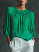Women's Pleated Lantern-Sleeve Crew-Neck Shirt ZMZ0992G7XT