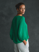 Women's Pleated Lantern-Sleeve Crew-Neck Shirt ZMZ0992G7XT