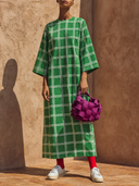 Women's Casual Plaid Print Wide-Sleeve Maxi Dress ZMZ0935G5XT