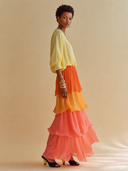 Women's Chiffon Color-Block Tiered Ruffle Maxi Dress ZMZ0943G2XT
