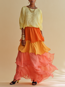 Women's Chiffon Color-Block Tiered Ruffle Maxi Dress ZMZ0943G2XT