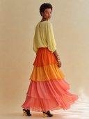 Women's Chiffon Color-Block Tiered Ruffle Maxi Dress ZMZ0943G2XT