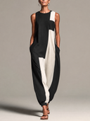 Women's Cotton Color-Block Sleeveless Harem Jumpsuit ZMZ0960G9XT