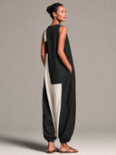 Women's Cotton Color-Block Sleeveless Harem Jumpsuit ZMZ0960G9XT
