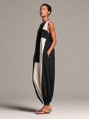 Women's Cotton Color-Block Sleeveless Harem Jumpsuit ZMZ0960G9XT