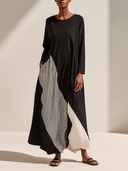 Women's Colorblock Striped Panel Long Sleeve Maxi Dress ZMZ0949G8XT