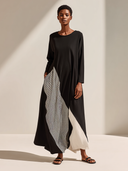Women's Colorblock Striped Panel Long Sleeve Maxi Dress ZMZ0949G8XT