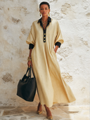 Women's Classic Color-Block Cotton-Linen Maxi Dress ZMZ1460G9SWL