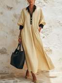 Women's Classic Color-Block Cotton-Linen Maxi Dress ZMZ1460G9SWL