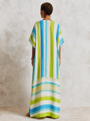 Women's Retro Color-Block Striped V-Neck Elbow-Sleeve Maxi Dress ZMZ1452G7SWL