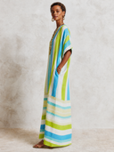 Women's Retro Color-Block Striped V-Neck Elbow-Sleeve Maxi Dress ZMZ1452G7SWL