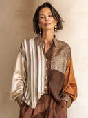 Women's Stylish Satin Patterned Long-Sleeve Shirt