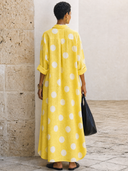 Women's Vintage Polka-Dot Cotton-Linen V-Neck Long-Sleeve Loose Maxi Dress ZMZ1426G2SWL