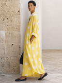 Women's Vintage Polka-Dot Cotton-Linen V-Neck Long-Sleeve Loose Maxi Dress ZMZ1426G2SWL