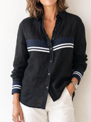 Women's Retro Casual Lazy Style Striped Collared Long-Sleeved Shirt ZMZ1503G5ZJY