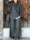 Women's Retro Casual Lazy Style Cotton Linen Long-Sleeved Top And Skirt Set ZMZ1562G2ZJY