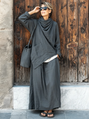 Women's Retro Casual Lazy Style Cotton Linen Long-Sleeved Top And Skirt Set ZMZ1562G2ZJY