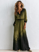 Women's Retro Casual Gradient Print Long-Sleeved Maxi Dress ZMZ1511G0ZJY