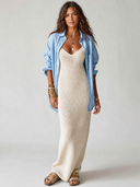 Women's Retro Casual Lazy Style Knitted Camisole Dress And Long-Sleeved Shirt Set ZMZ1573G6ZJY