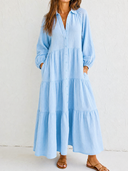 Women's Retro Casual Cotton Linen Ruffle Button Long Sleeve Maxi Dress ZMZ1555G6ZJY