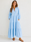 Women's Retro Casual Cotton Linen Ruffle Button Long Sleeve Maxi Dress ZMZ1555G6ZJY