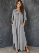 Women's Retro Casual Cotton Linen Loose Long-Sleeved Maxi Dress ZMZ1520G1ZJY