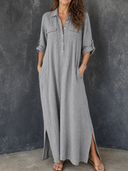 Women's Retro Casual Cotton Linen Loose Long-Sleeved Maxi Dress ZMZ1520G1ZJY