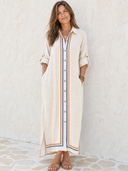 Women's Retro Casual Loose-fitting Striped Long-sleeved Shirt Dress ZMZ1522G3ZJY