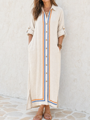 Women's Retro Casual Loose-fitting Striped Long-sleeved Shirt Dress ZMZ1522G3ZJY